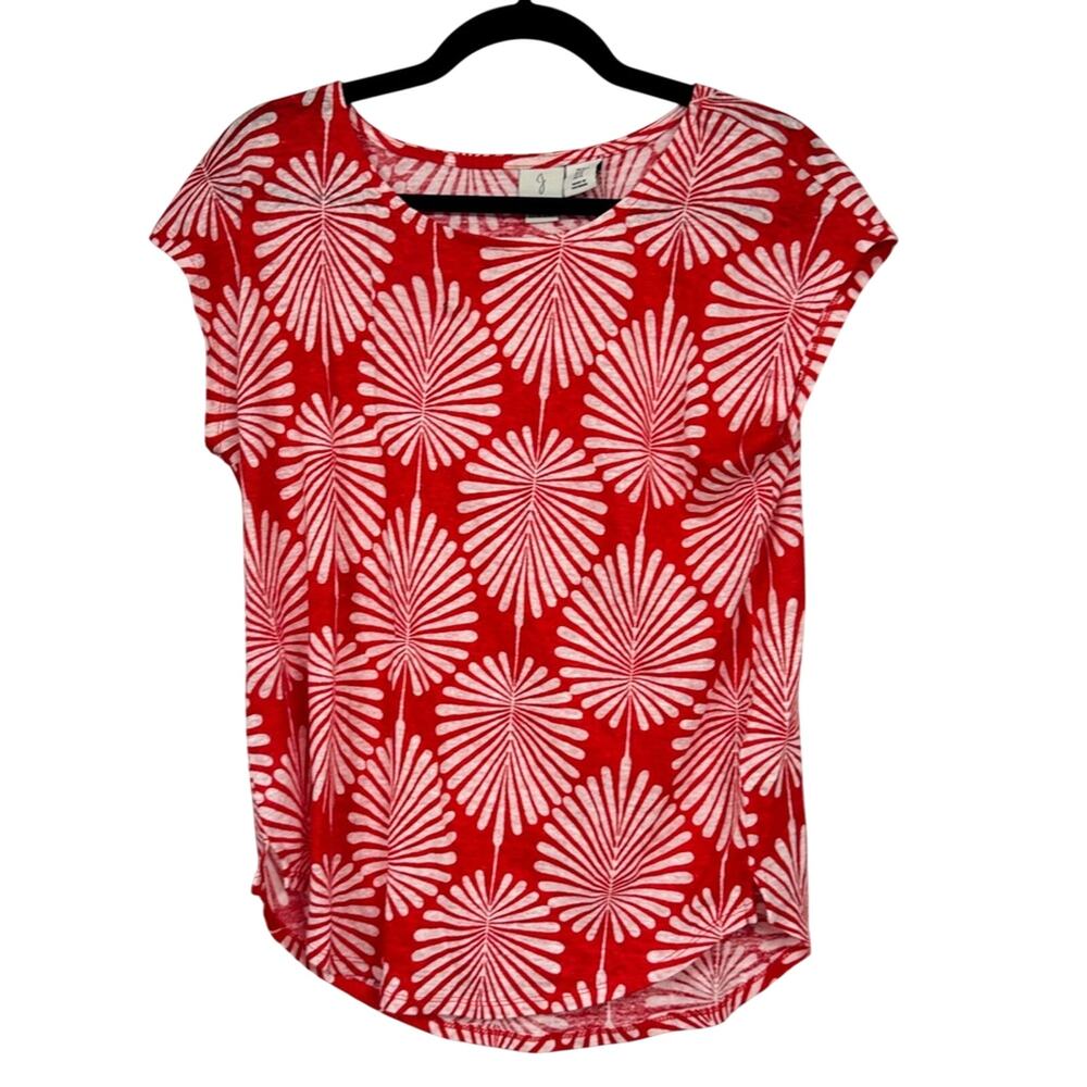 Joie Red Linen Leaf Print Blouse Womens M Beachy Summer Vacation Tropical Top